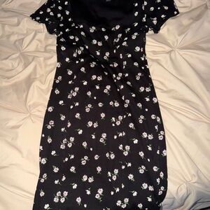 Forever 21 Black Mini Dress with Pink and White Daisy Print